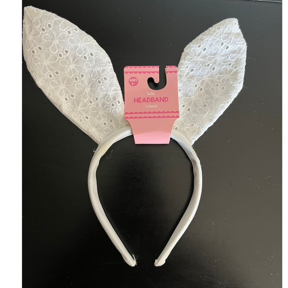 Made For Retail Bunny Ear Headband Kids OS White Brand New Eyelet Lace Easter